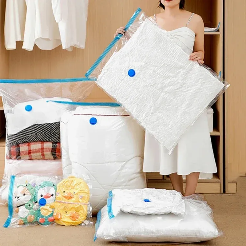 Sacs sous vide réutilisables et pliables pour vêtements, transparents et compressibles, grand format de voyage 2