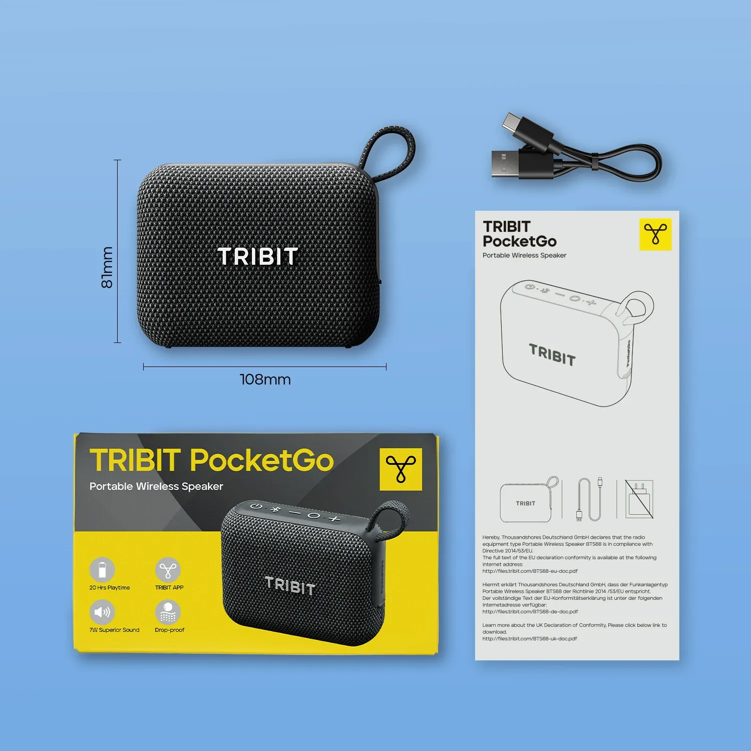 Enceinte Tribit PocketGo - contenu de la boîte