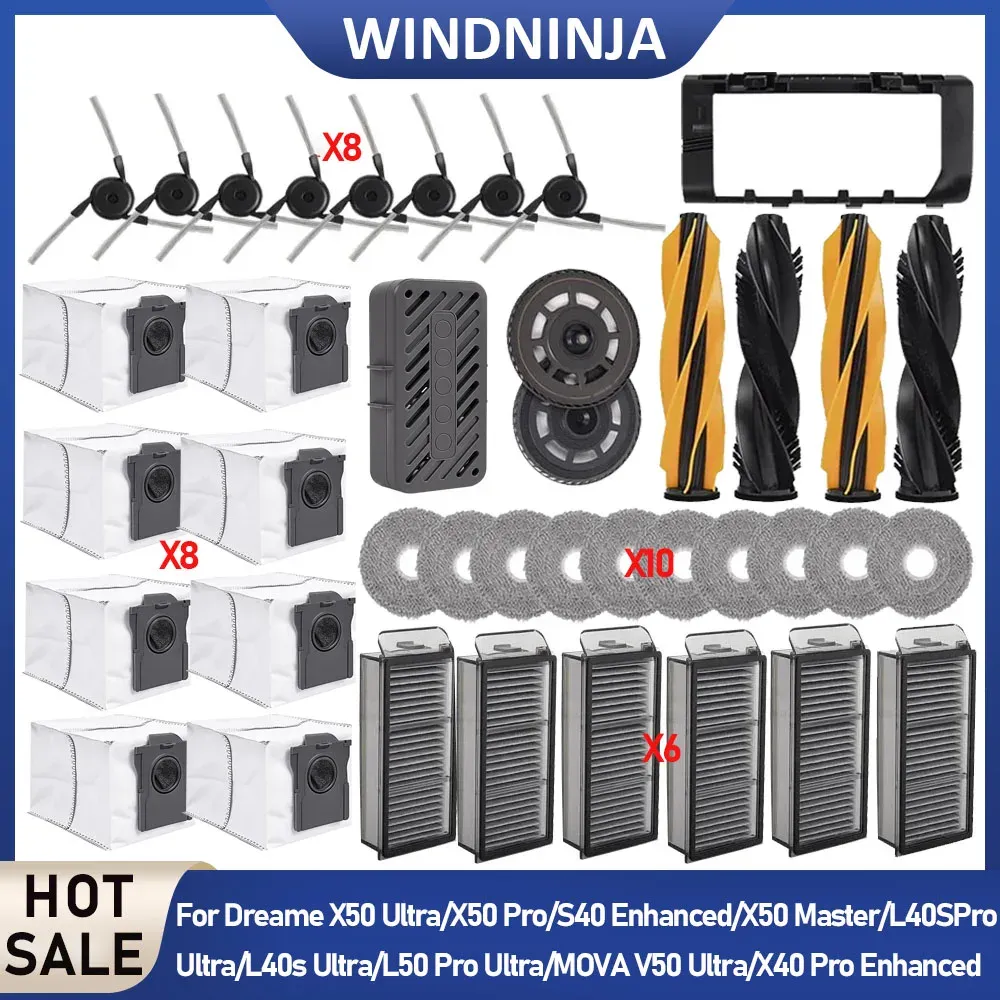 Chiffons de nettoyage, sacs à poussière, brosses principales et latérales et filtres pour Dreame X50 Pro / X50 Ultra / X50 Master / L40S Pro Ultra / L50 Pro Ultra / MOVA V50 Ultra