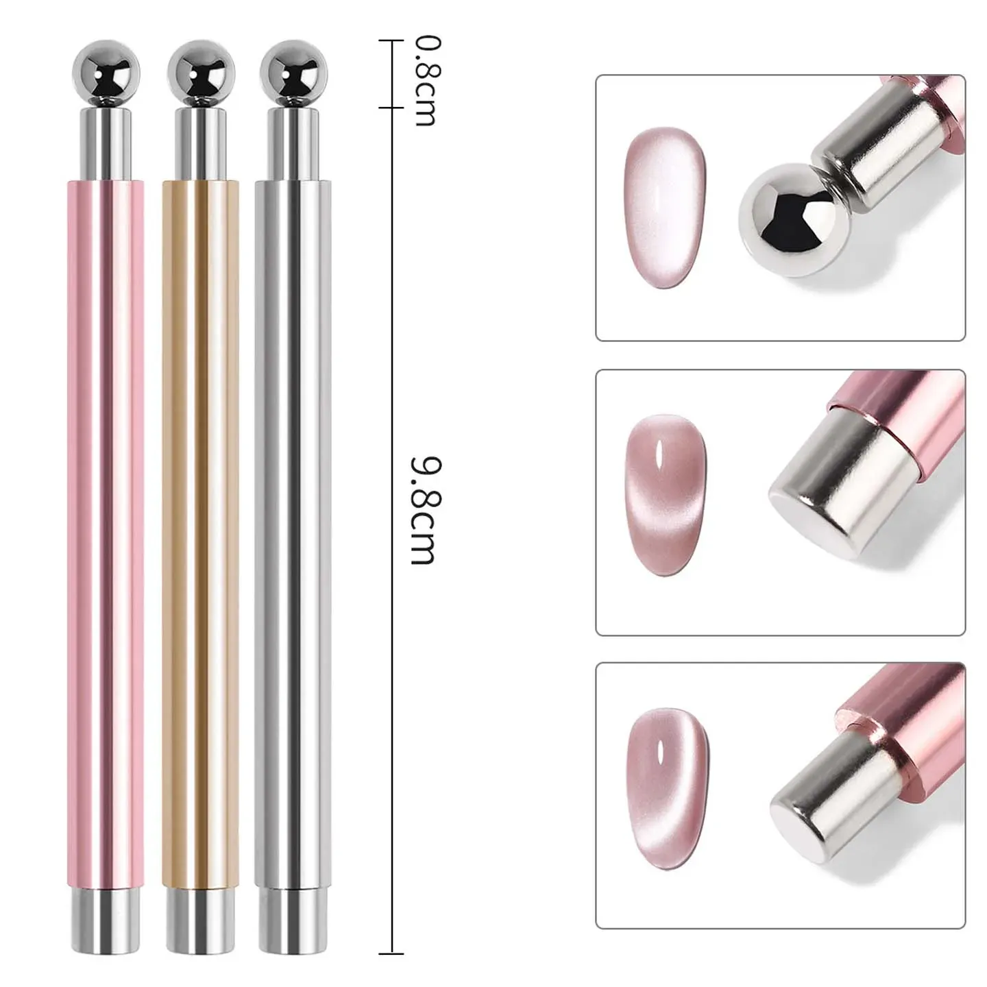 Bâton magnétique pour nail art, boule magnétique œil de chat, poignée en aluminium, outil magnétique cylindrique pour gel UV, outil de design d'ongles double extrémité