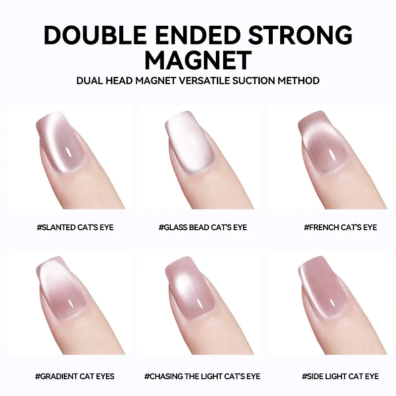 Bâton magnétique pour nail art, boule magnétique œil de chat, poignée en aluminium, outil magnétique cylindrique pour gel UV, outil de design d'ongles double extrémité 2