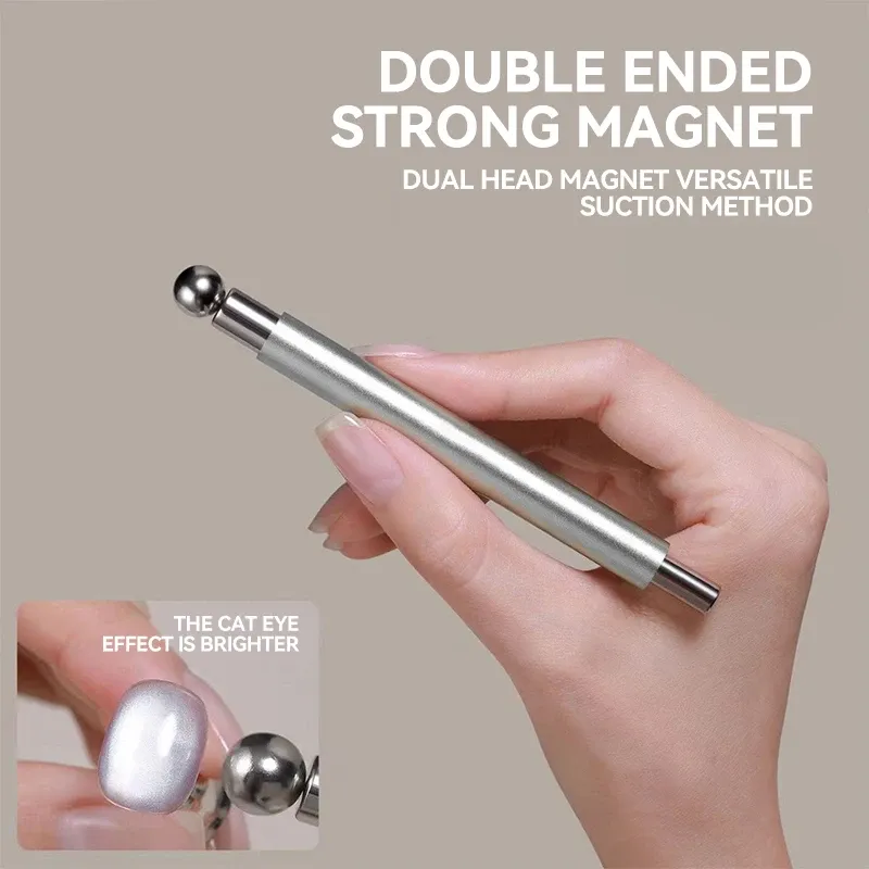 Bâton magnétique pour nail art, boule magnétique œil de chat, poignée en aluminium, outil magnétique cylindrique pour gel UV, outil de design d'ongles double extrémité 3