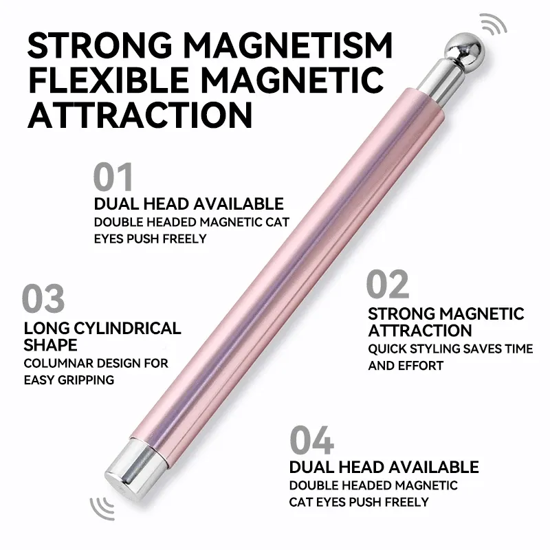 Bâton magnétique pour nail art, boule magnétique œil de chat, poignée en aluminium, outil magnétique cylindrique pour gel UV, outil de design d'ongles double extrémité 4