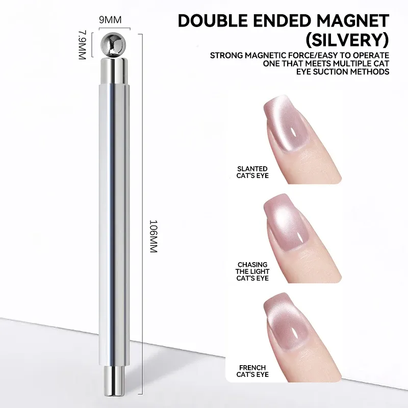 Bâton magnétique pour nail art, boule magnétique œil de chat, poignée en aluminium, outil magnétique cylindrique pour gel UV, outil de design d'ongles double extrémité 7