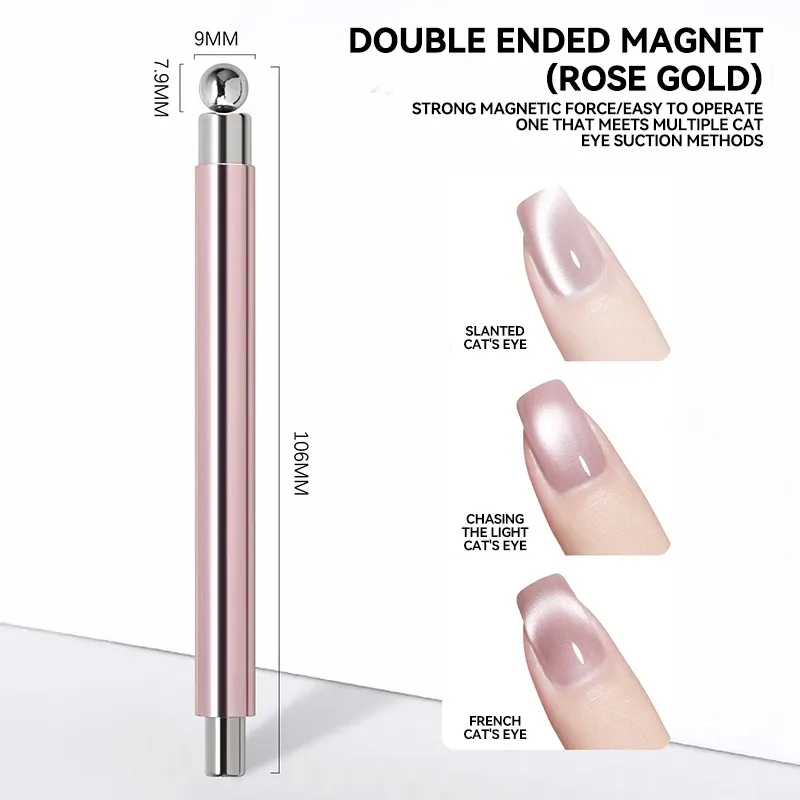 Bâton magnétique pour nail art, boule magnétique œil de chat, poignée en aluminium, outil magnétique cylindrique pour gel UV, outil de design d'ongles double extrémité 8