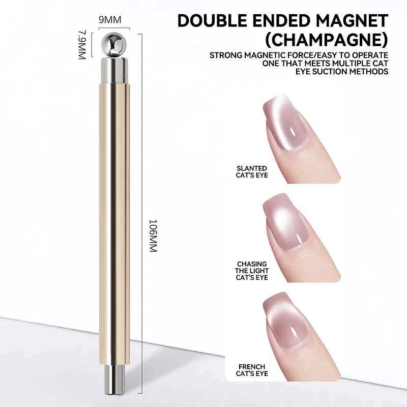 Bâton magnétique pour nail art, boule magnétique œil de chat, poignée en aluminium, outil magnétique cylindrique pour gel UV, outil de design d'ongles double extrémité 9