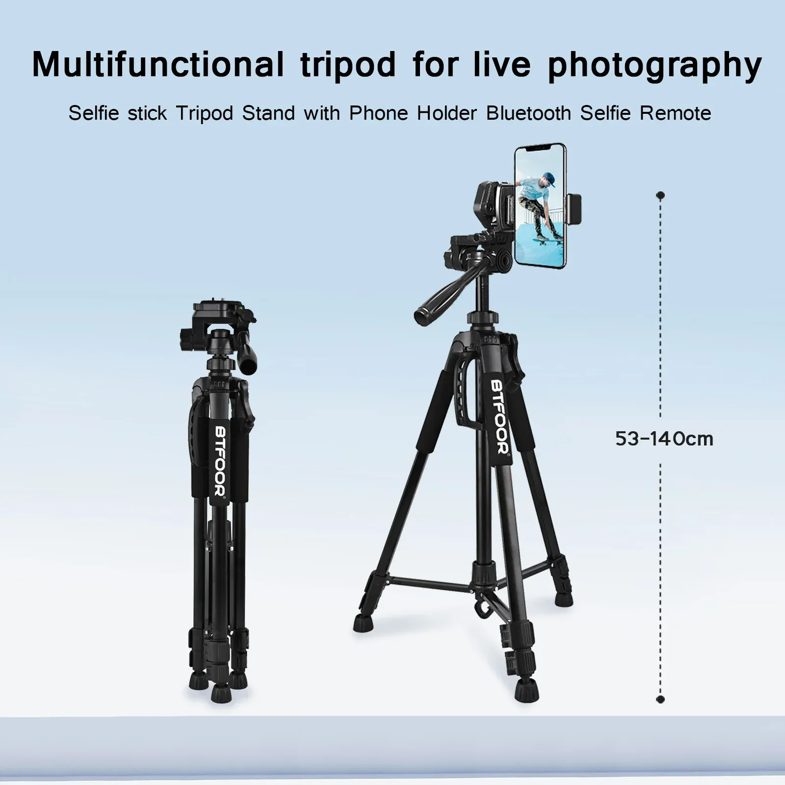 Trépied de voyage en aluminium 140 cm (55 po) pour téléphone et appareil photo, avec plaque à dégagement rapide et tête panoramique, compatible Canon, Nikon et reflex numériques 2