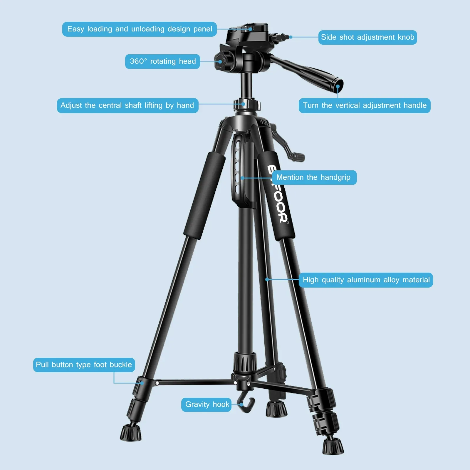 Trépied de voyage en aluminium 140 cm (55 po) pour téléphone et appareil photo, avec plaque à dégagement rapide et tête panoramique, compatible Canon, Nikon et reflex numériques 4