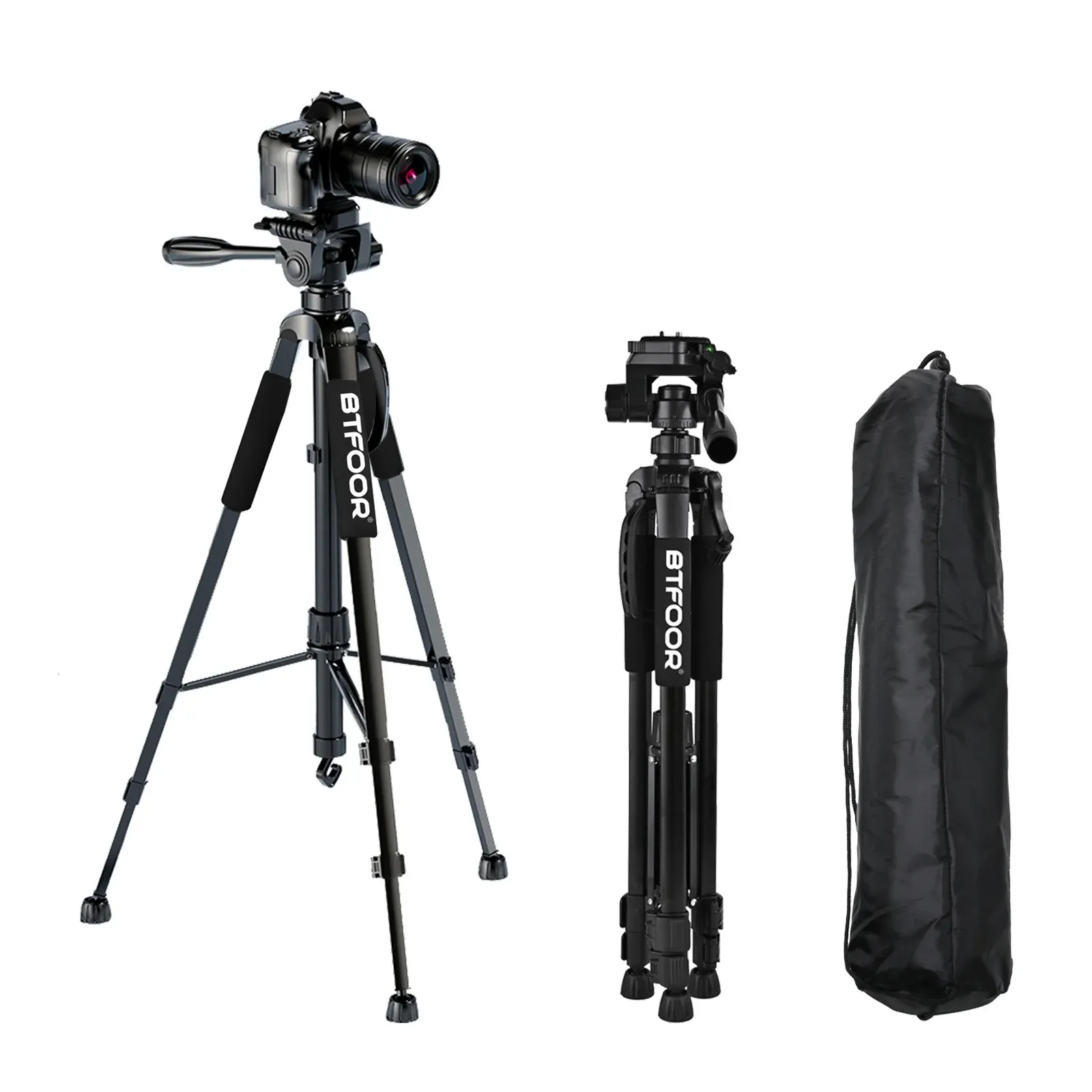 Trépied de voyage en aluminium 140 cm (55 po) pour téléphone et appareil photo, avec plaque à dégagement rapide et tête panoramique, compatible Canon, Nikon et reflex numériques 7