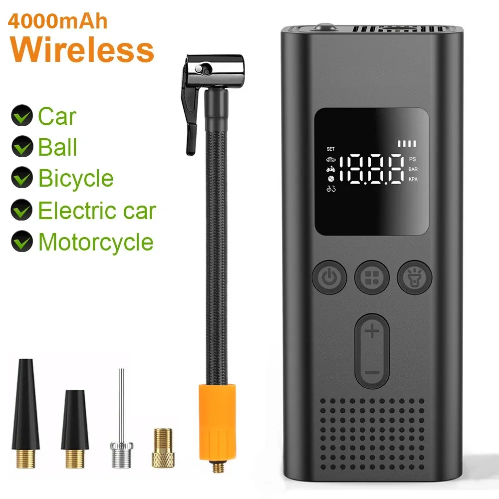 Pompe à air sans fil 150 psi, gonfleur de pneus électrique portable pour voiture, vélo et moto, compresseur d'air avec accessoires - Image 1