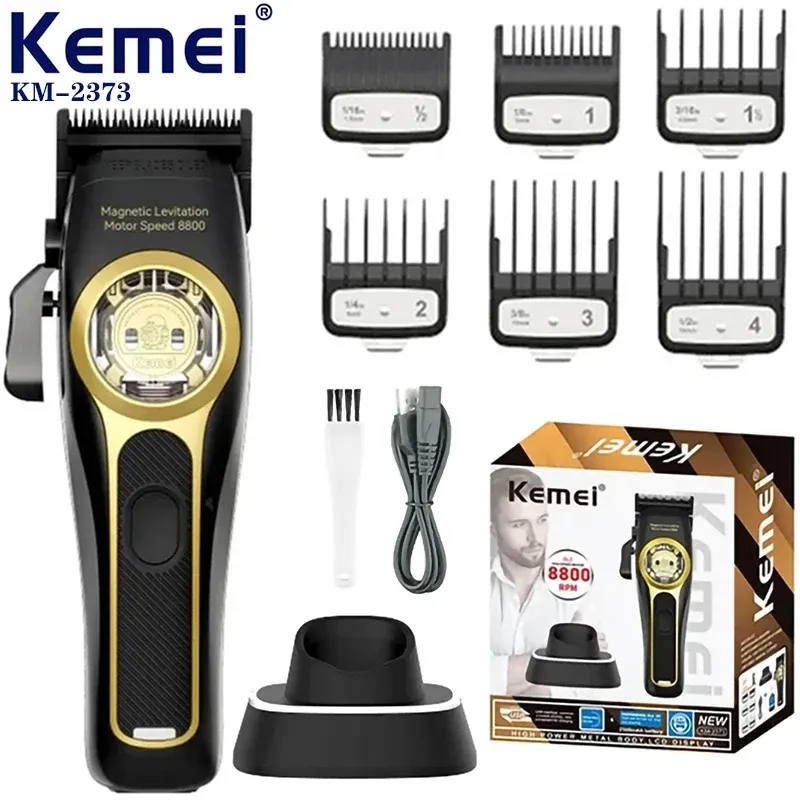 Tondeuse à cheveux Kemei KM-2373 à moteur à lévitation magnétique, avec base de charge, pour hommes
