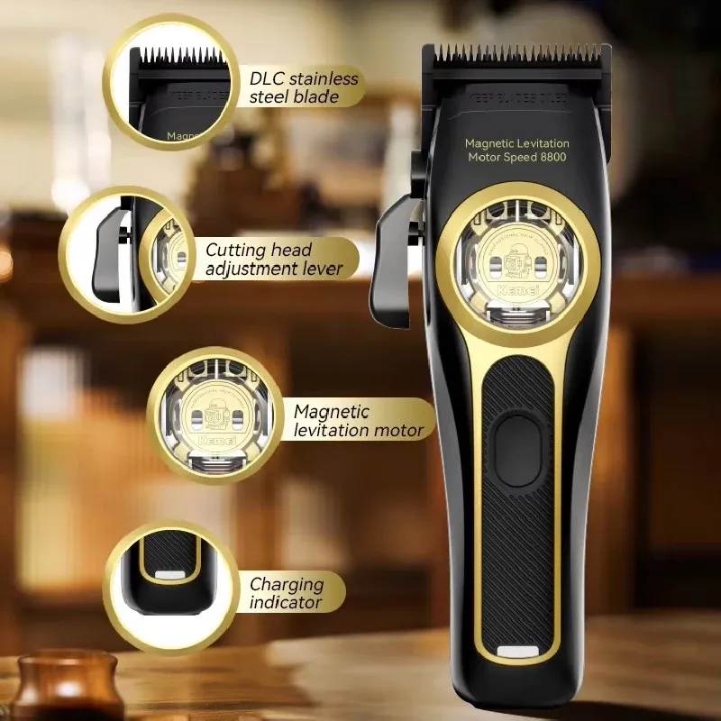 Tondeuse à cheveux Kemei KM-2373 à moteur à lévitation magnétique, avec base de charge, pour hommes 5