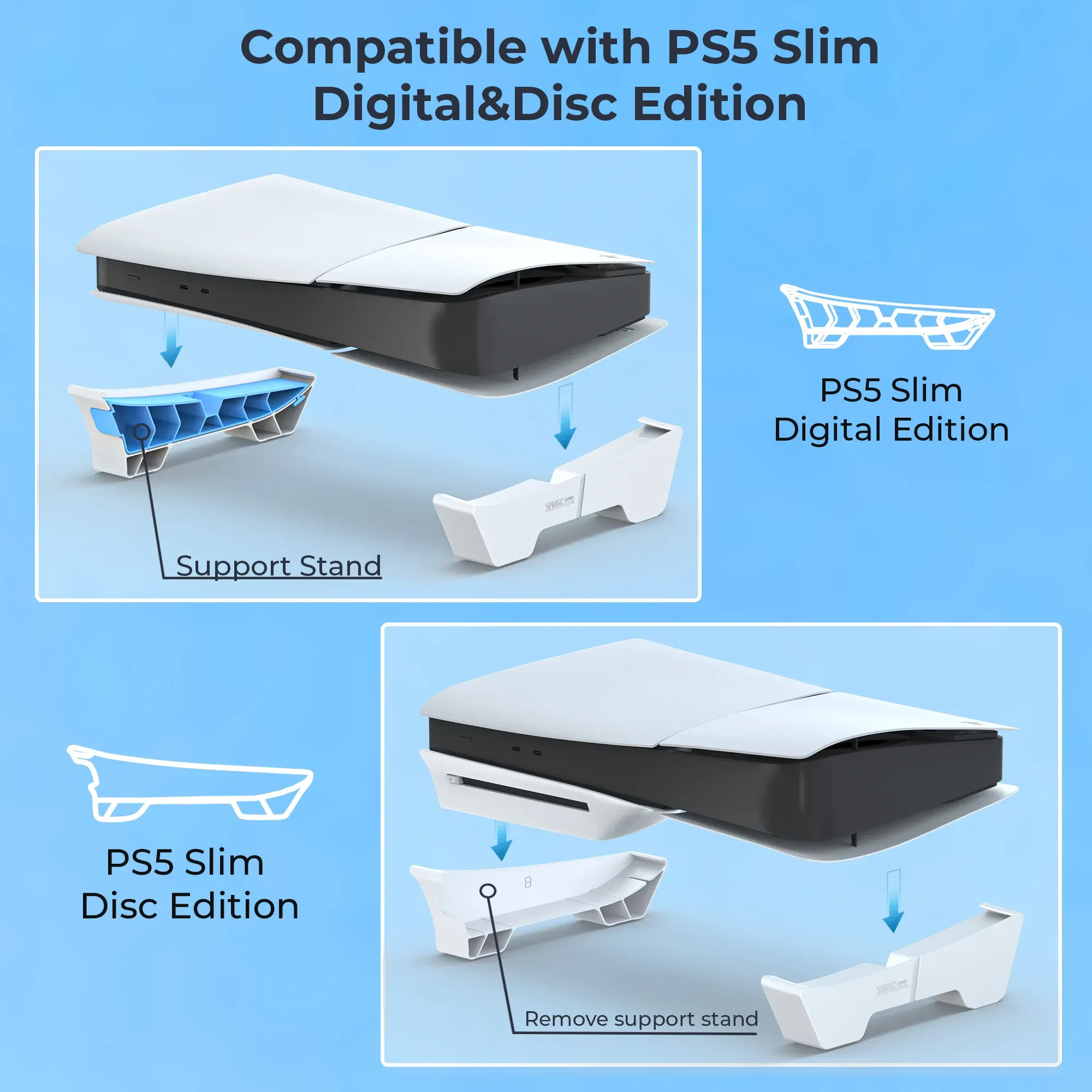 Support horizontal pour console PS5 Slim/Pro, socle de refroidissement antidérapant pour PlayStation 5 Slim, accessoire de jeu 2