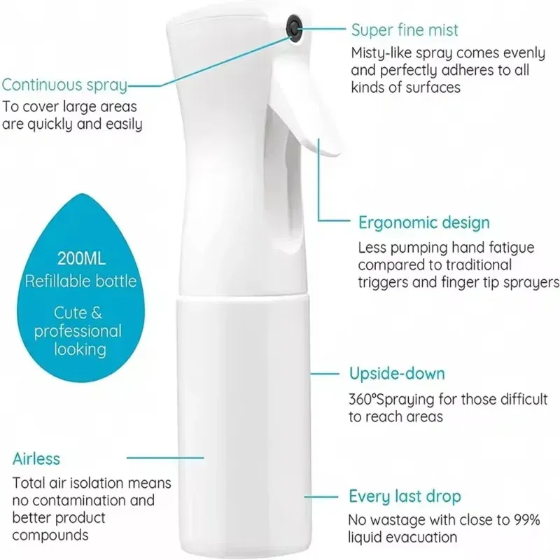 Pulvérisateur haute pression 200 ml pour coiffeurs et salons – Flacon d'eau rechargeable pour barbiers et atomiseur beauté 3
