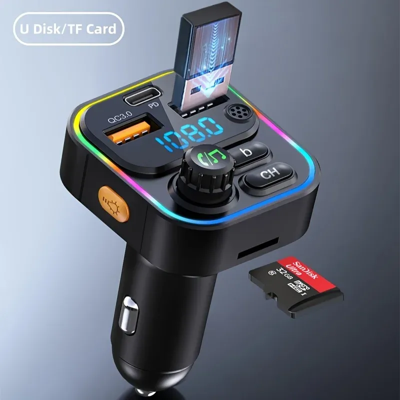 Transmetteur FM Bluetooth 5.3 pour voiture avec kit mains libres, lecteur MP3 et chargeur rapide PD 20 W / QC 3.0 1