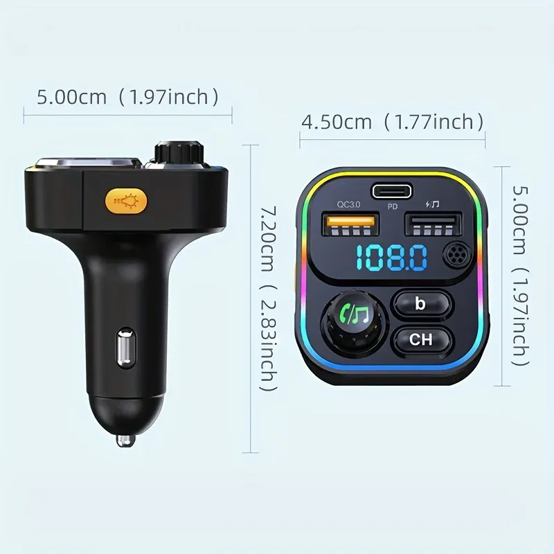 Transmetteur FM Bluetooth 5.3 pour voiture avec kit mains libres, lecteur MP3 et chargeur rapide PD 20 W / QC 3.0 5