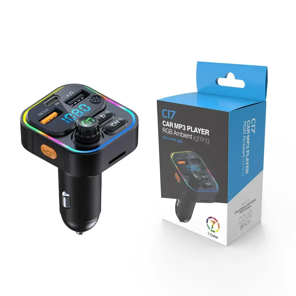Transmetteur FM Bluetooth 5.3 pour voiture avec kit mains libres, lecteur MP3 et chargeur rapide PD 20 W / QC 3.0 7