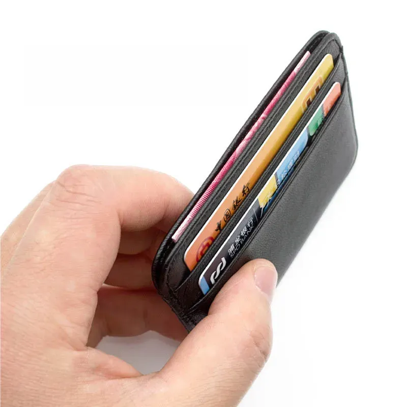 Portefeuille mince pour homme en cuir de mouton 100% véritable, format mini avec porte-cartes d'identité et de crédit, petit et compact 2