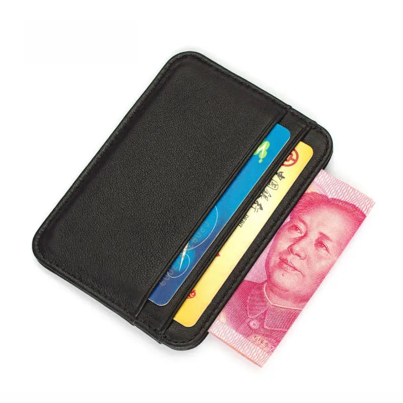 Portefeuille mince pour homme en cuir de mouton 100% véritable, format mini avec porte-cartes d'identité et de crédit, petit et compact 3