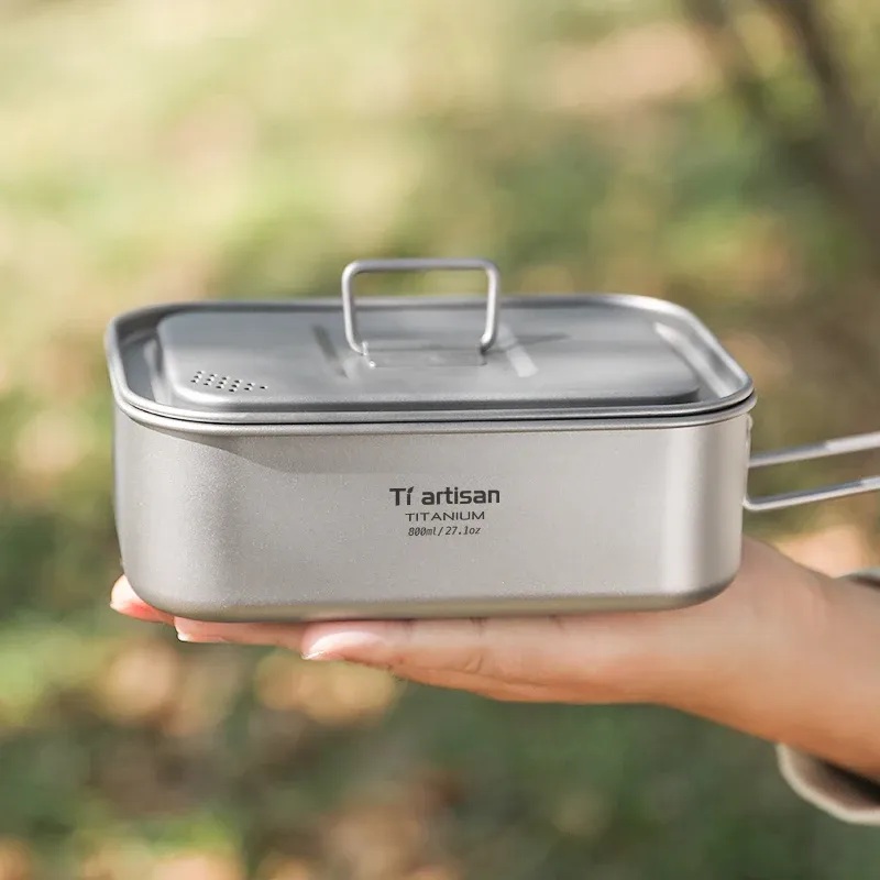 Tiartisan – Boîte à déjeuner monocouche en titane, boîte à repas durable pour camping en plein air, boîte bento portable et légère, récipient alimentaire - Image 1
