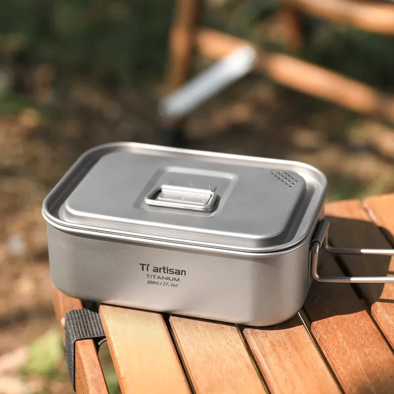 Tiartisan – Boîte à déjeuner monocouche en titane, boîte à repas durable pour camping en plein air, boîte bento portable et légère, récipient alimentaire 2