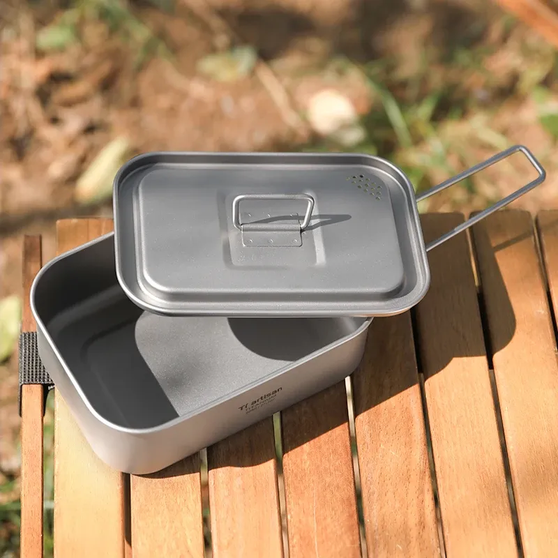 Tiartisan – Boîte à déjeuner monocouche en titane, boîte à repas durable pour camping en plein air, boîte bento portable et légère, récipient alimentaire 3