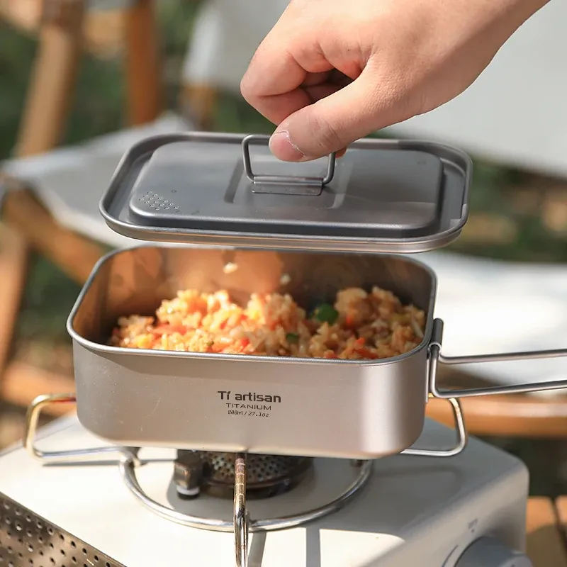 Tiartisan – Boîte à déjeuner monocouche en titane, boîte à repas durable pour camping en plein air, boîte bento portable et légère, récipient alimentaire 4