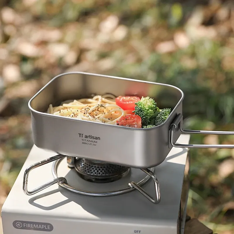 Tiartisan – Boîte à déjeuner monocouche en titane, boîte à repas durable pour camping en plein air, boîte bento portable et légère, récipient alimentaire 5