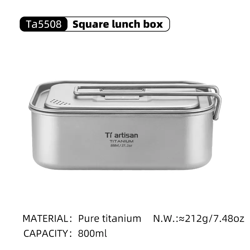Tiartisan – Boîte à déjeuner monocouche en titane, boîte à repas durable pour camping en plein air, boîte bento portable et légère, récipient alimentaire 9