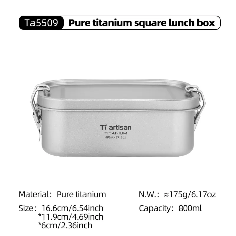 Tiartisan – Boîte à déjeuner monocouche en titane, boîte à repas durable pour camping en plein air, boîte bento portable et légère, récipient alimentaire 8
