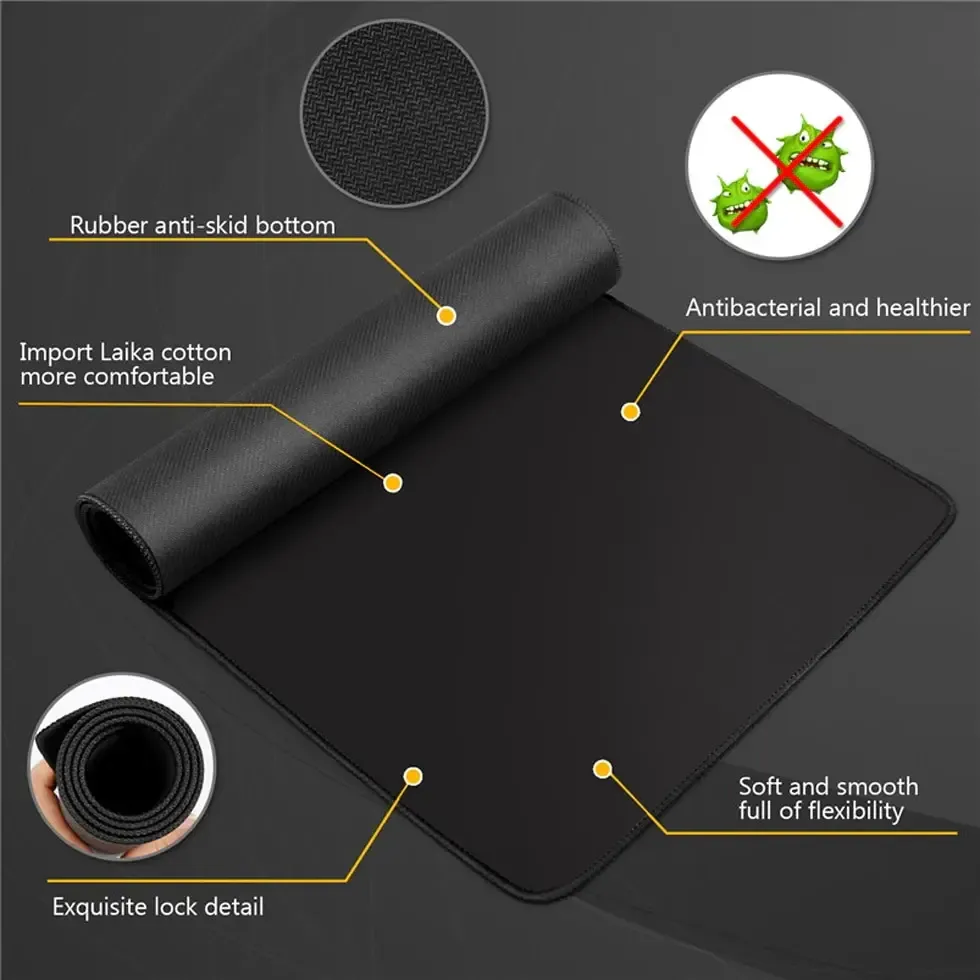 Tapis de souris XXL noir kawaii, base antidérapante
