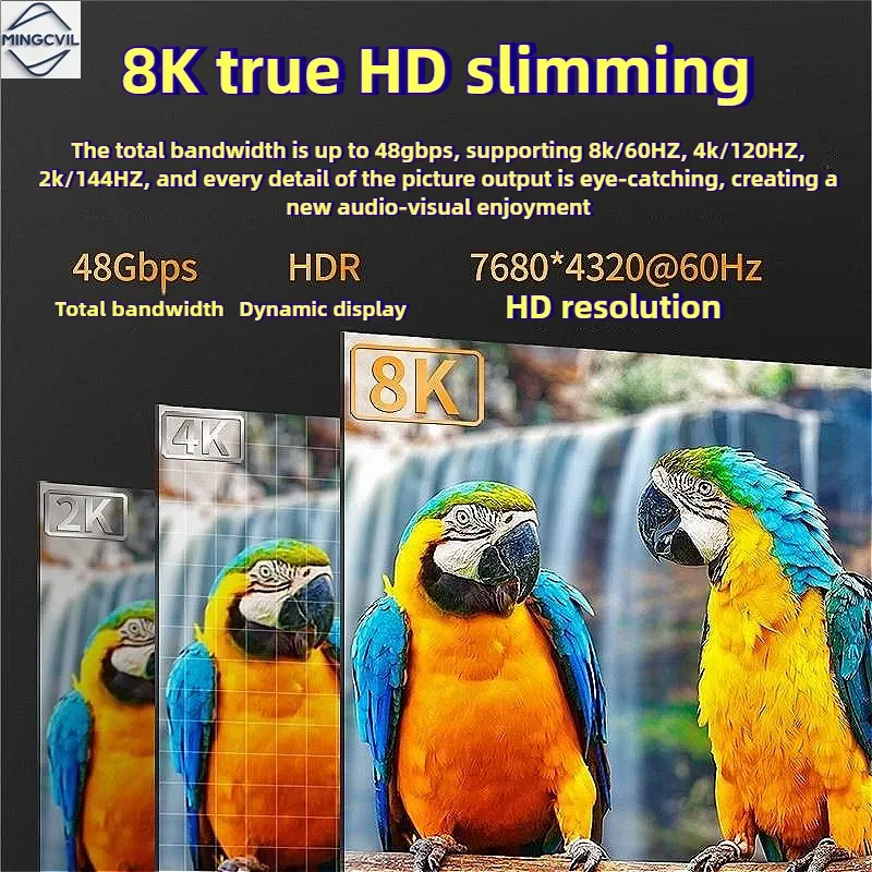 MINGCVIL Câble HDMI 48 Gbps 8K 60 Hz, 4K 120 Hz, HDR, 3D, 1 m, 2 m, 3 m, 5 m, compatible HDMI 2.1, pour téléviseur HD et PC 3