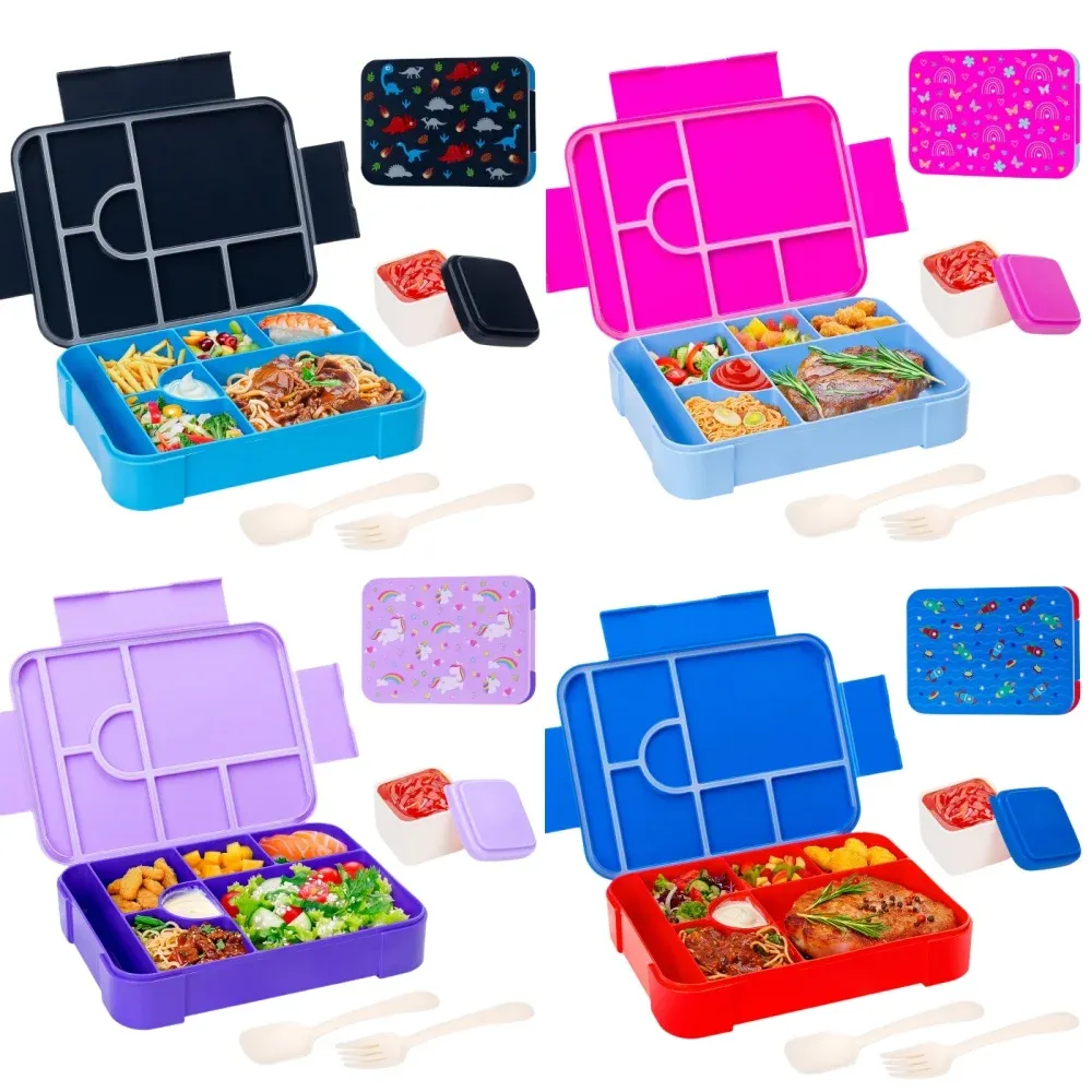 Boîte à repas pour enfants à motifs mignons, compartimentée, portable, compatible micro-ondes et étanche - Image 1