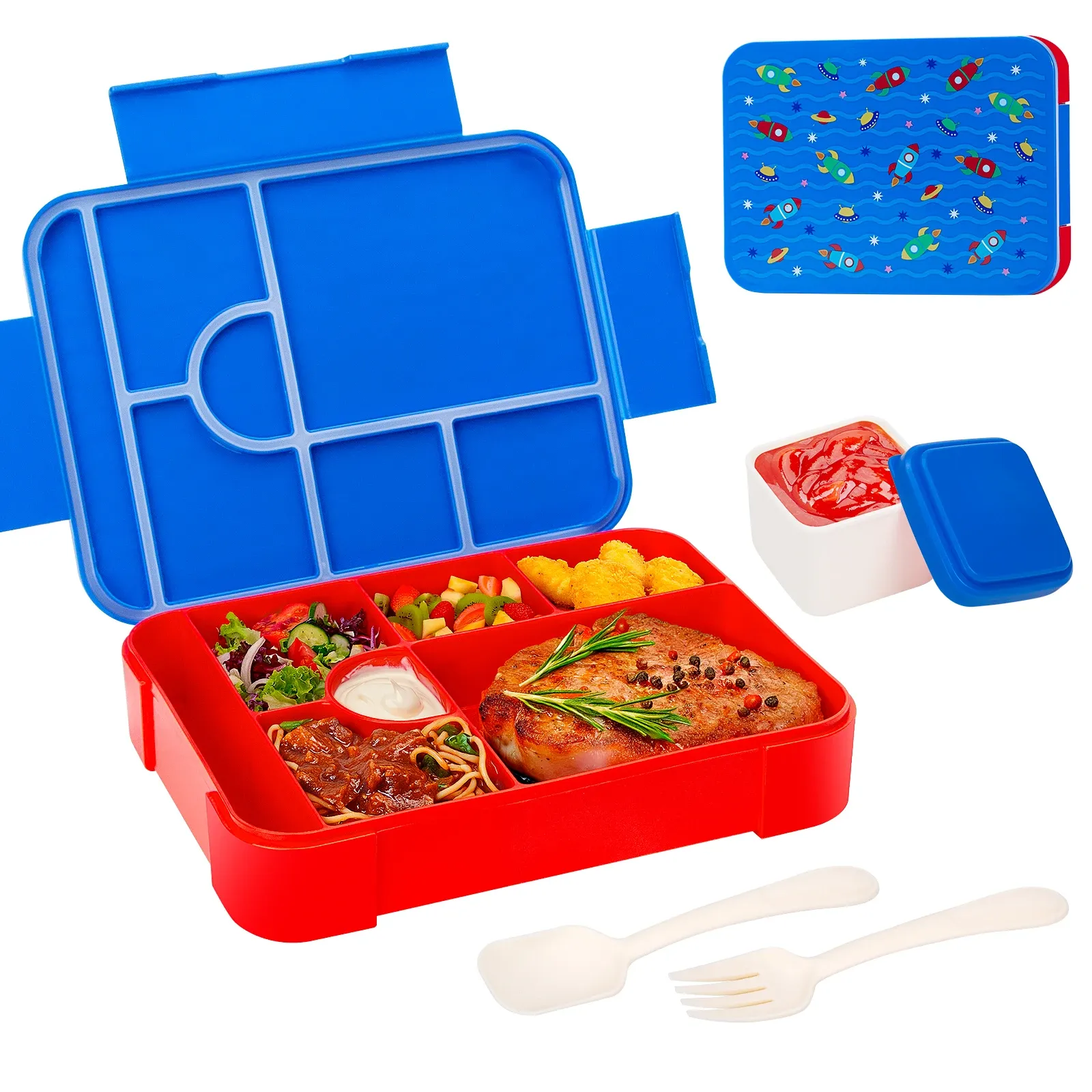 Boîte à repas pour enfants à motifs mignons, compartimentée, portable, compatible micro-ondes et étanche 11