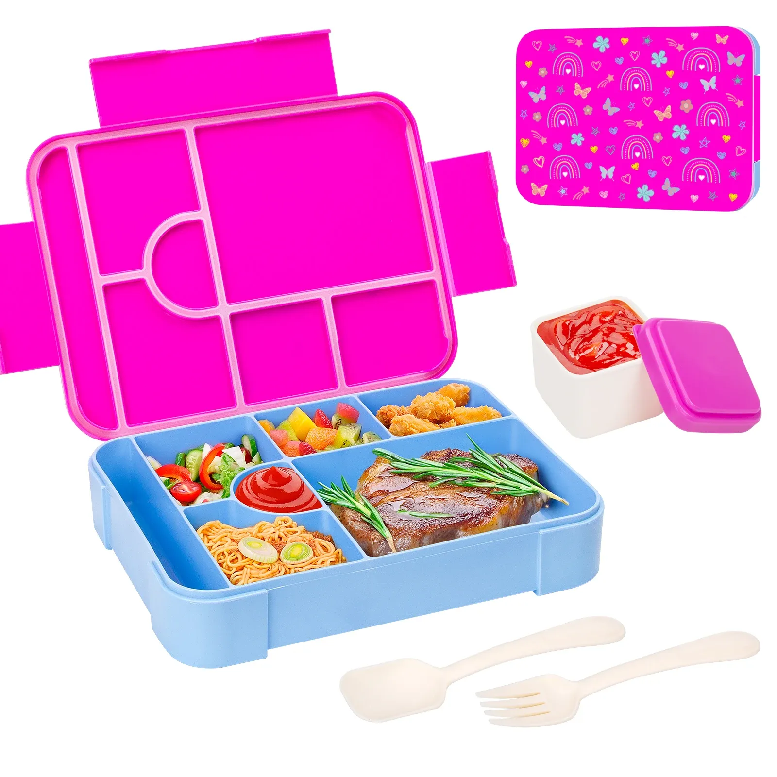 Boîte à repas pour enfants à motifs mignons, compartimentée, portable, compatible micro-ondes et étanche 12