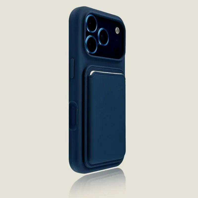 Coque de téléphone de luxe en silicone liquide magnétique avec porte-cartes pour iPhone 12 à 18 Pro Max, Plus et Air, compatible MagSafe, avec pare-chocs 3