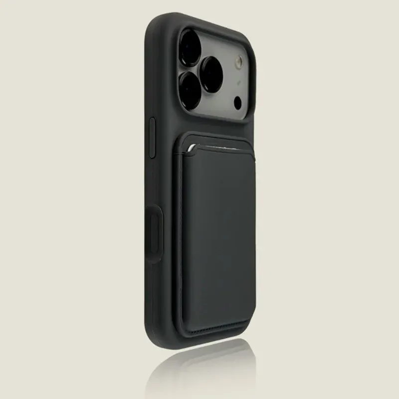 Coque de téléphone de luxe en silicone liquide magnétique avec porte-cartes pour iPhone 12 à 18 Pro Max, Plus et Air, compatible MagSafe, avec pare-chocs 14