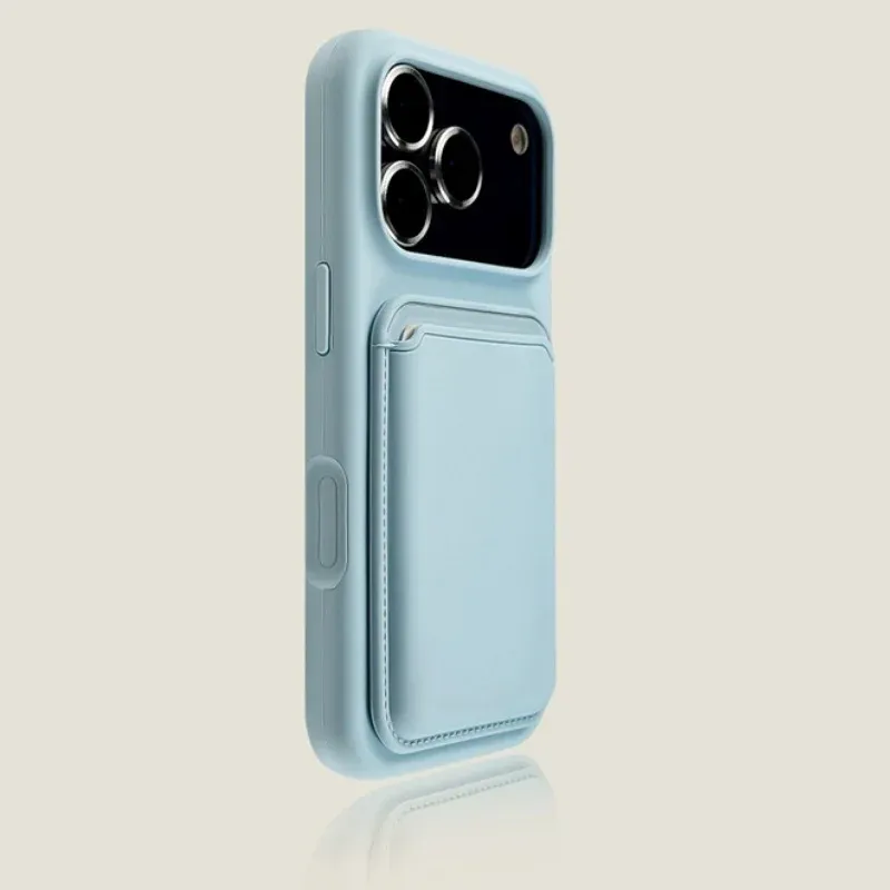 Coque de téléphone de luxe en silicone liquide magnétique avec porte-cartes pour iPhone 12 à 18 Pro Max, Plus et Air, compatible MagSafe, avec pare-chocs 10