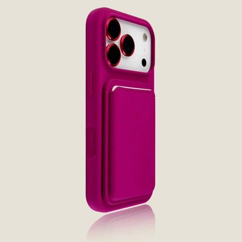 Coque de téléphone de luxe en silicone liquide magnétique avec porte-cartes pour iPhone 12 à 18 Pro Max, Plus et Air, compatible MagSafe, avec pare-chocs 16