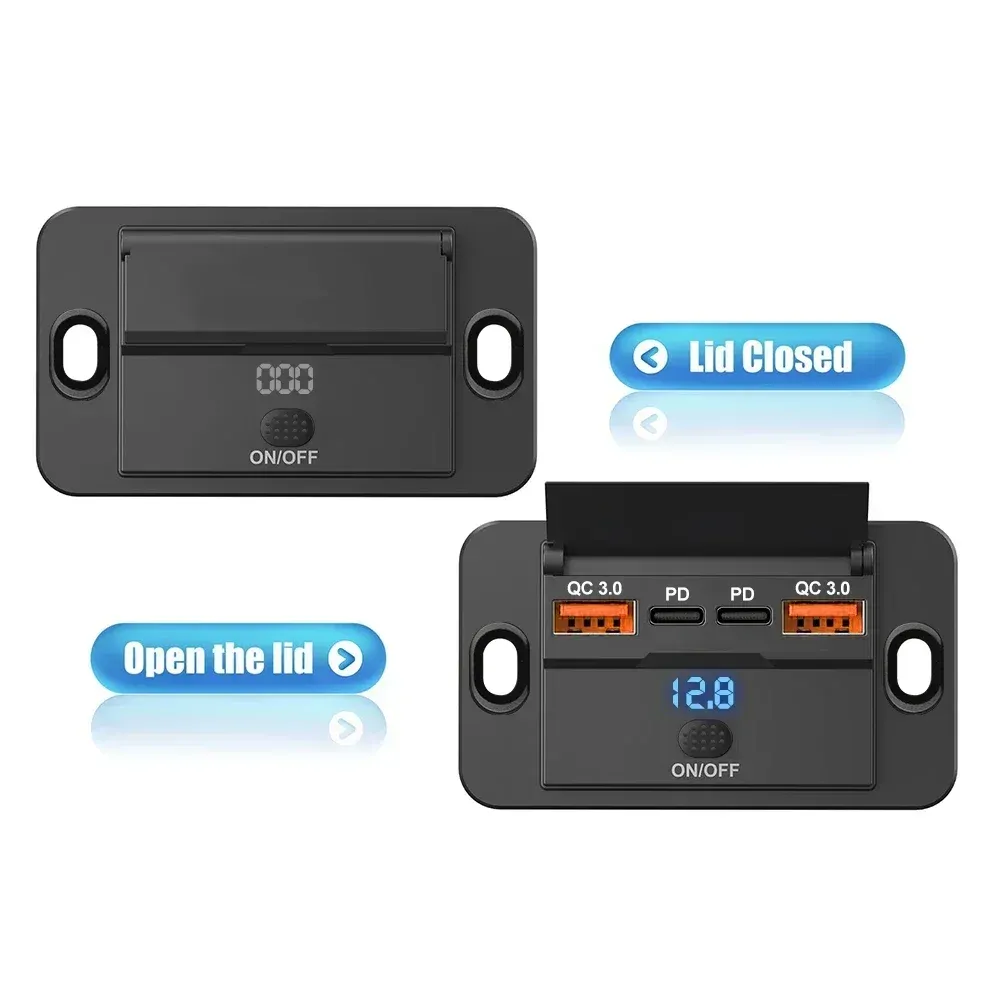 Adaptateur allume-cigare 2/4 ports avec interrupteur, 12 V / 24 V, charge rapide PD et QC 3.0, pour voiture, camping-car et bateau 4