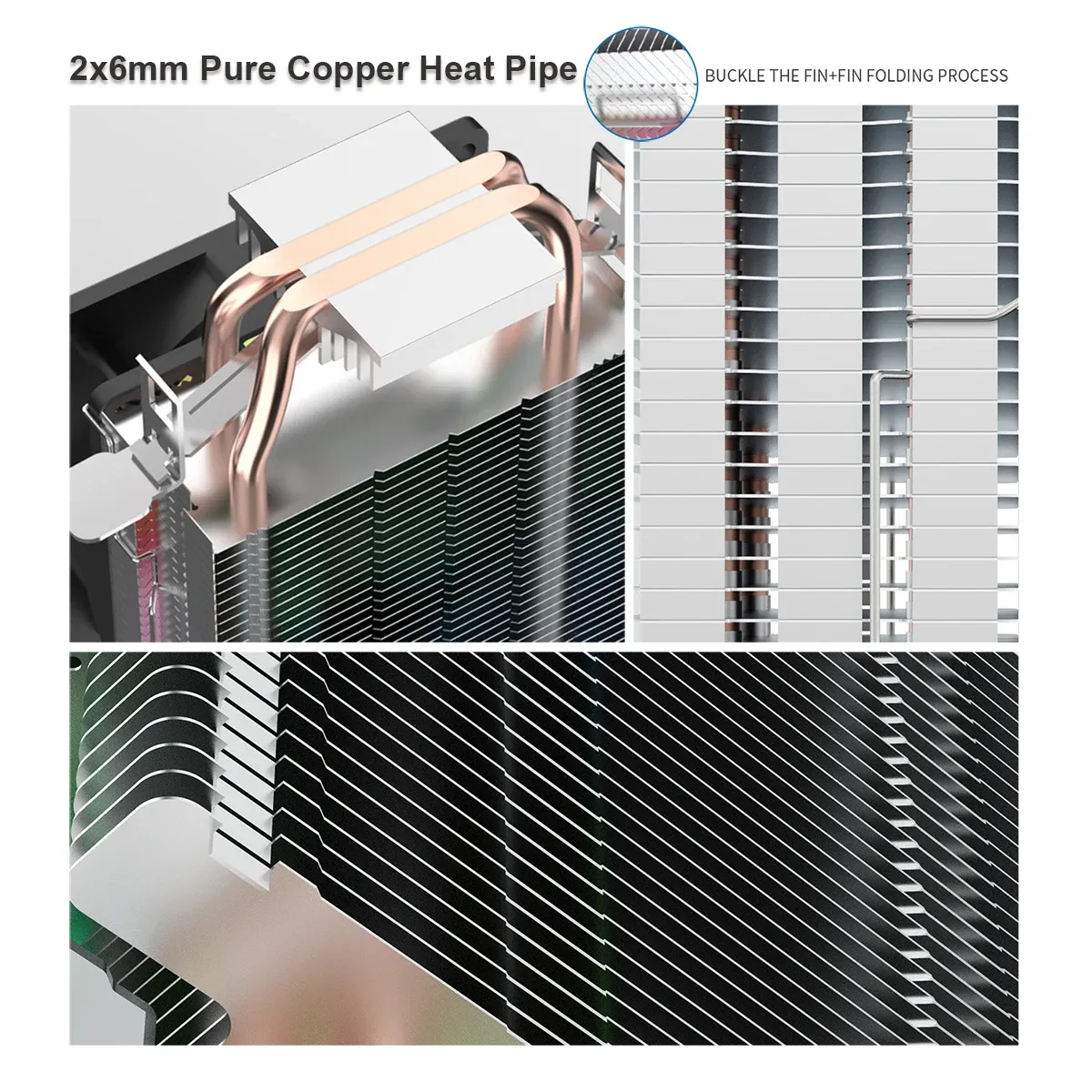 Ventilateur de refroidissement CPU Ruix X2000 Air, 2 caloducs, RGB Rainbow, connecteur 3 broches, silencieux, compatible Intel 115X/1200/1700 et AMD AM4/AM5 5