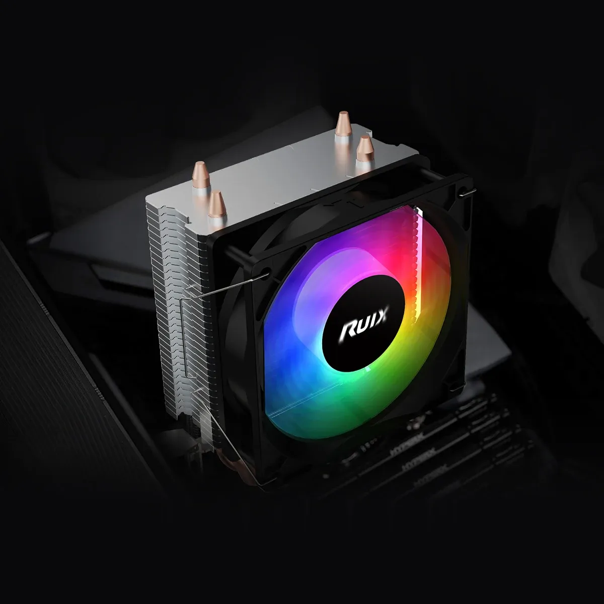 Ventilateur de refroidissement CPU Ruix X2000 Air, 2 caloducs, RGB Rainbow, connecteur 3 broches, silencieux, compatible Intel 115X/1200/1700 et AMD AM4/AM5 6