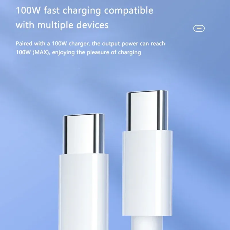 Lot de 3 câbles USB-C vers USB-C PD 100 W à charge rapide et transfert de données pour iPhone 17, iPhone 15, iPhone 15 Pro, Huawei, Samsung, Xiaomi – Blanc, 1 m, 2 m 5