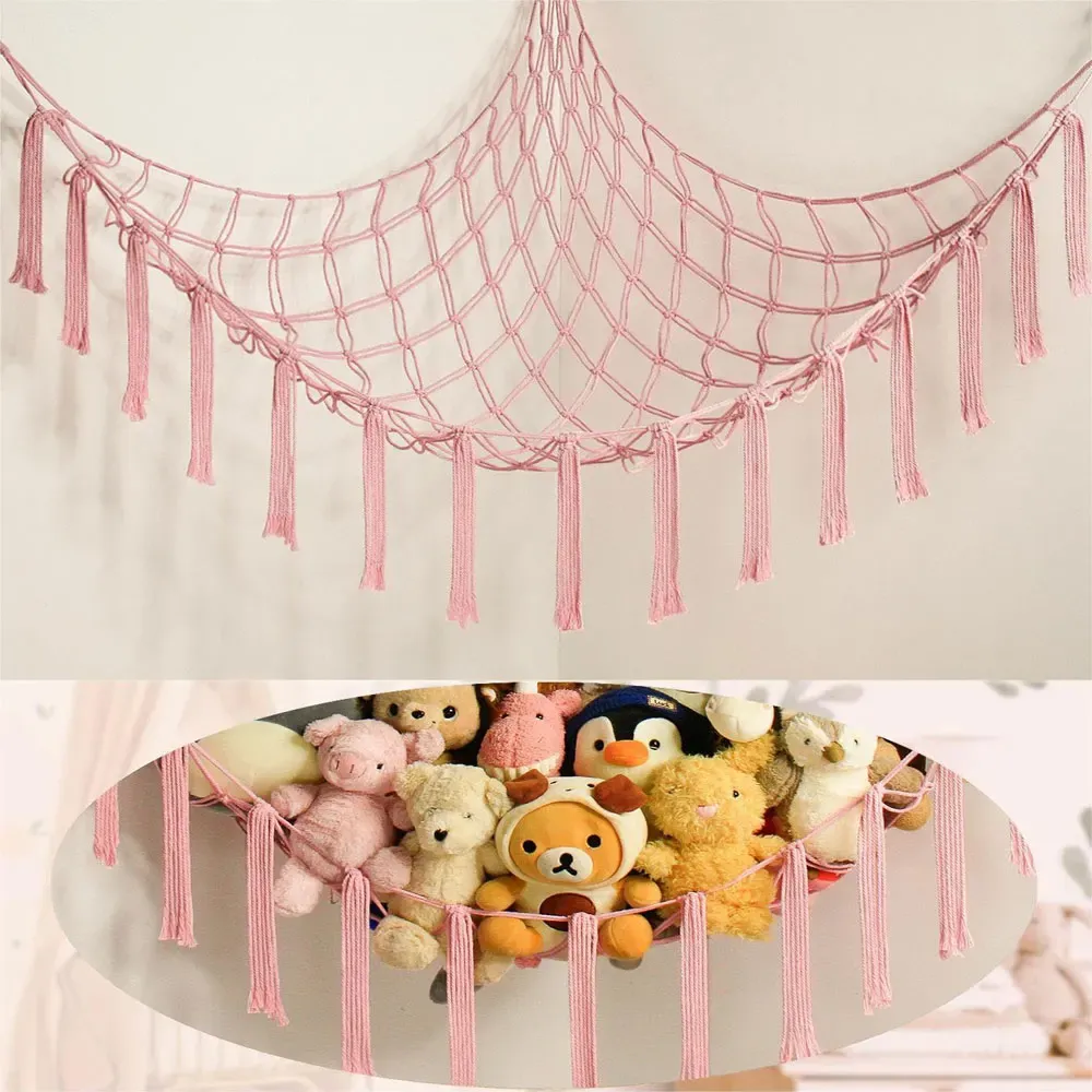 Hamac mural d'angle en coton tissé pour le rangement des jouets et peluches, forme animal pour enfants 2