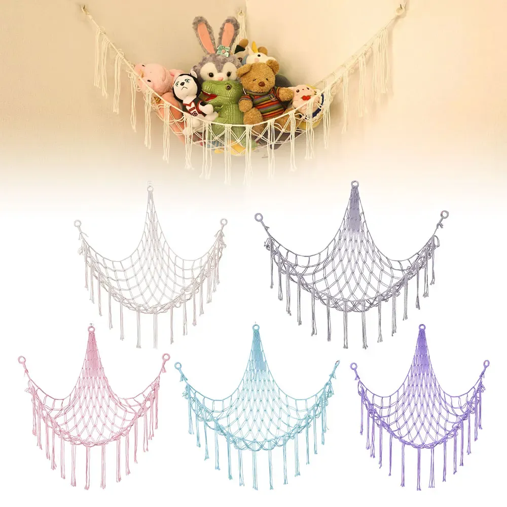 Hamac mural d'angle en coton tissé pour le rangement des jouets et peluches, forme animal pour enfants - Image 1