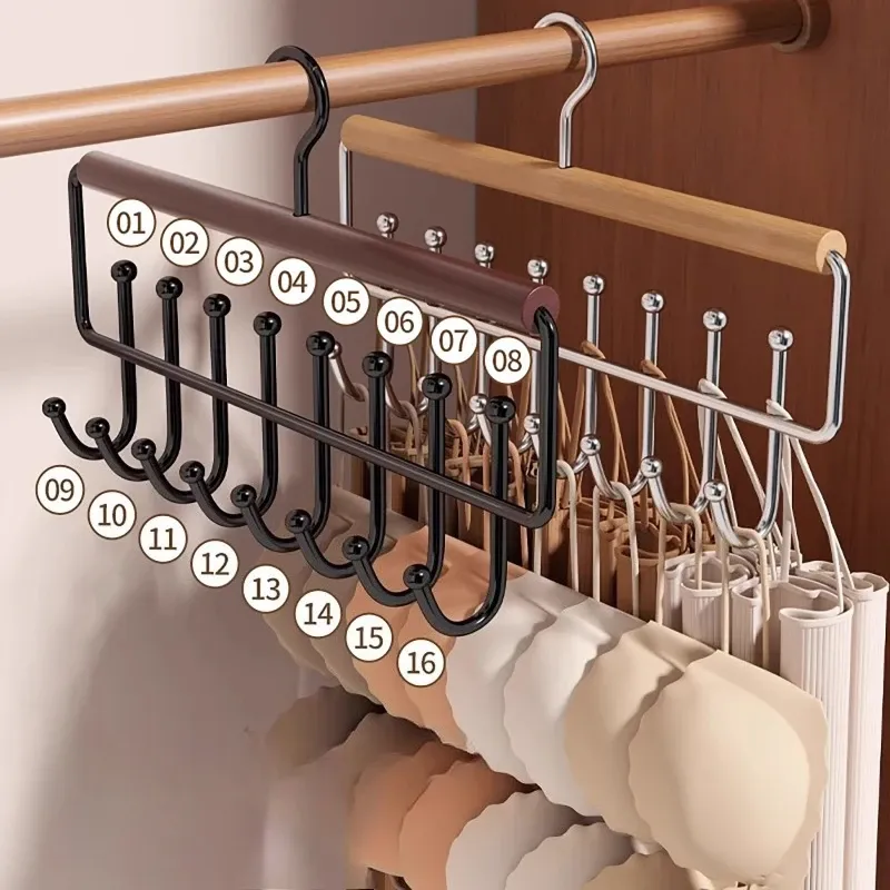 Organisateur de rangement en bois à crochets multiples pour sous-vêtements, soutiens-gorge et gilets – Cintres durables et peu encombrants 1