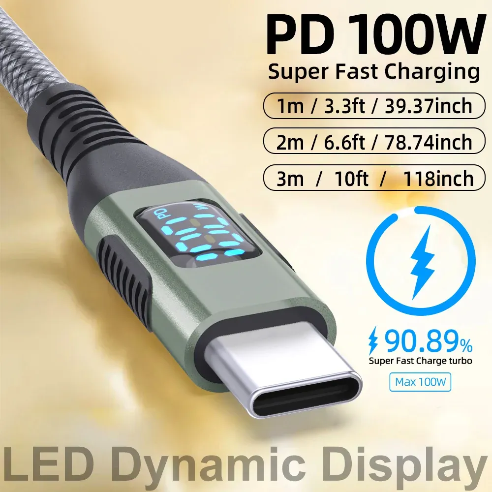 Câble USB-C vers USB-C BCVS, 100 W, avec écran numérique, charge rapide, câble de données tressé en nylon, type C, PD 100 W, compatible iPhone et Samsung Galaxy. 6
