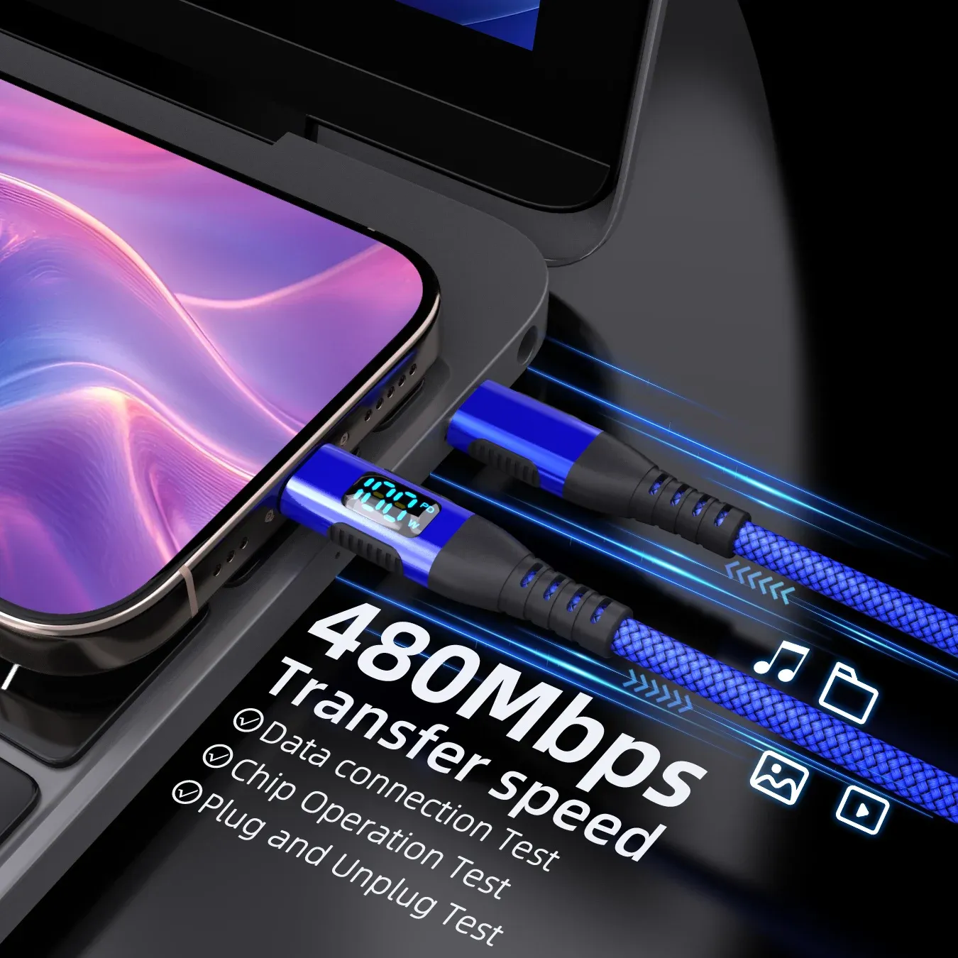 Câble USB-C vers USB-C BCVS, affichage numérique