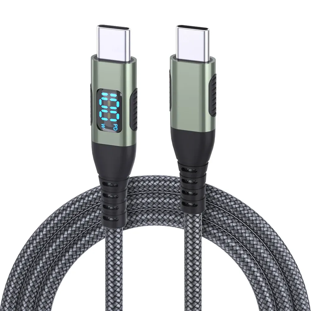 Câble USB-C vers USB-C BCVS, 100 W, avec écran numérique, charge rapide, câble de données tressé en nylon, type C, PD 100 W, compatible iPhone et Samsung Galaxy. 10
