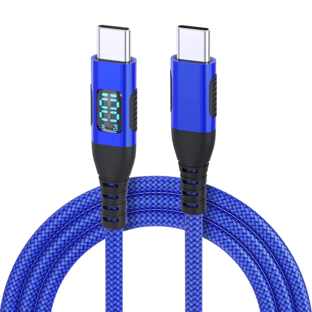 Câble USB-C vers USB-C BCVS, 100 W, avec écran numérique, charge rapide, câble de données tressé en nylon, type C, PD 100 W, compatible iPhone et Samsung Galaxy. 9
